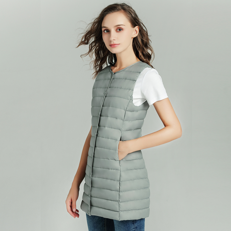 ฤดูใบไม้ผลิใหม่ผู้หญิงยาวเสื้อกั๊ก Slim Sweet เสื้อกั๊ก Ultra Light Down เสื้อกั๊กเสื้อแขนกุดเสื้อกั๊กยาว