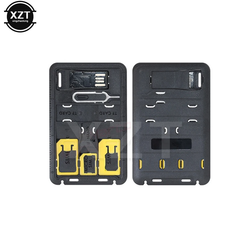 Schwarz 5-in-1 Universal Mini SIM-Karten-Adapter Aufbewahrungskoffer Kits für Nano Micro SIM-Karte Speicherkartenhalter Reader Cover Connector
