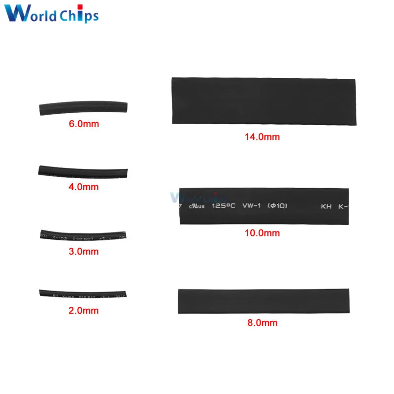 127/140/328/530 pezzi assortiti tubi termorestringenti in poliolefina manicotti per cavi set di cavi avvolgenti 8 dimensioni multicolore/nero