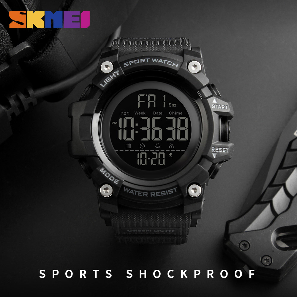 SKMEI Stoßfeste 2-Zeit-Sportuhr Stoppuhr Countdown Herren-Digitaluhren Wasserdichte weiche Uhr für Männer reloj hombre 1384