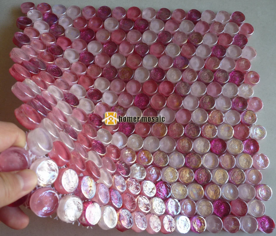 Sinfonía, azulejos de mosaico de cristal redondos de color rosa mezclado HMGM1116A, azulejo de pared de cocina contra salpicaduras, pegatina, azulejo de piso de baño