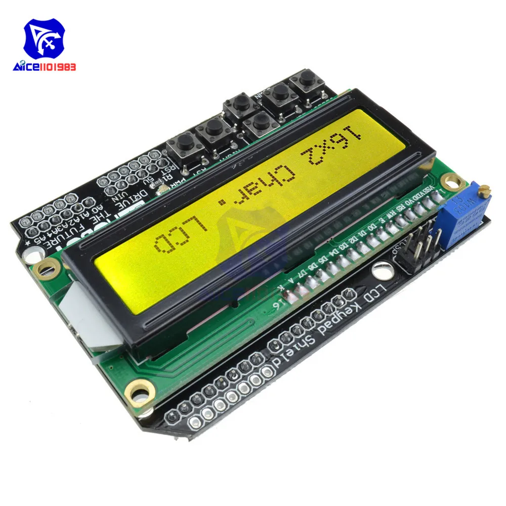 Diymore 1602 Protector de teclado LCD 1602 pantalla LCD ATMEGA328 ATMEGA2560 para Raspberry Pi Arduino R3 retroiluminación azul/amarilla