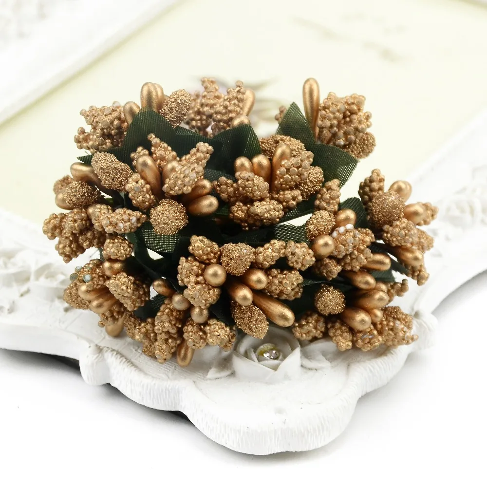 12 Uds mini estambres de brotes jardín familiar ramo Artificial hecho a mano decoración de boda Feliz Navidad DIY artesanía de perlas flores falsas