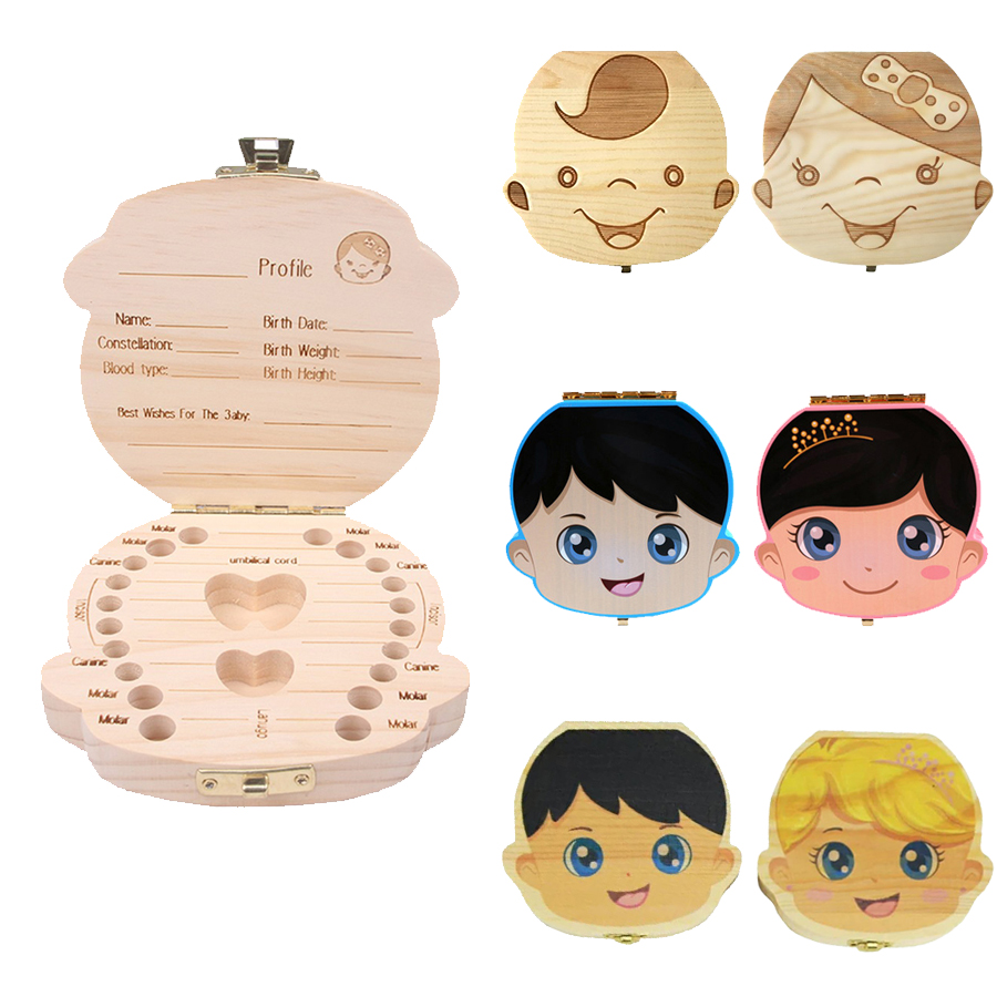 Деревянная коробка для детских зубов, английская, испанская, русская, французская, португальская, коробка для хранения молочных зубов, органайзер, детские сувениры, детская коробка для зубов