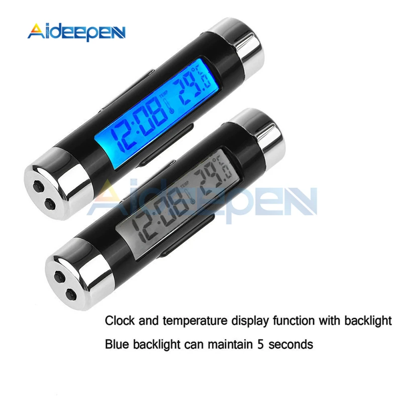 2 Trong 1 Cho Xe Hơi Nhiệt Kế Đồng Hồ Nhiệt Độ Màn Hình LCD Hiển Thị Màn Hình Kẹp Kỹ Thuật Số Xanh Dương Hậu Phụ Kiện Ô Tô di Động