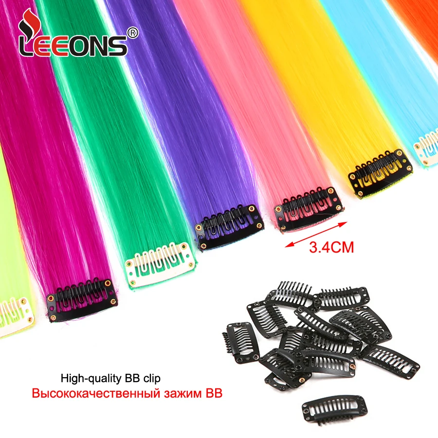 Leeons Tóc Tổng Hợp Phần Mở Rộng Với Kẹp Chịu Nhiệt Thẳng Tóc Màu Sắc Màu Đen Tóc Cột Tóc Kẹp Tóc Nữ 12 gam/cái