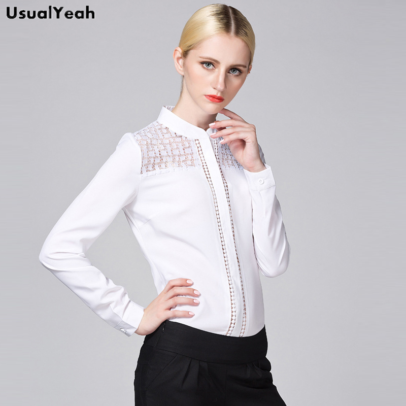 Usualyeah-女性用長袖ブラウス,白いレースの作業服,ファッショナブル,ol,sy0327,S-XXL