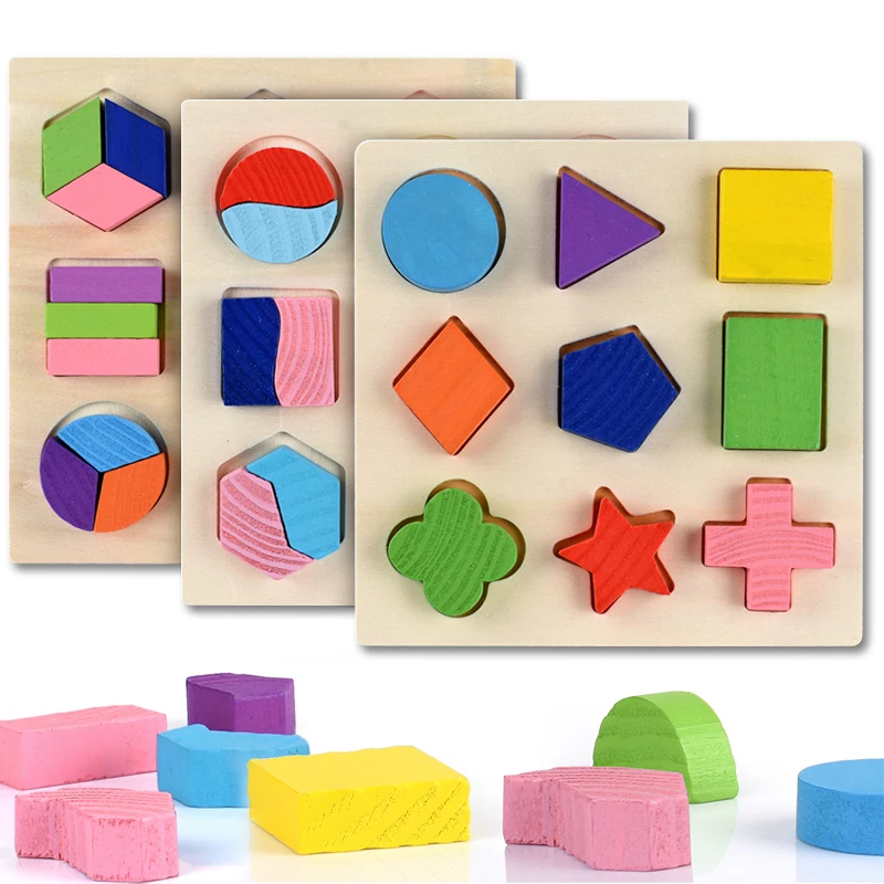 Forme geometriche in legno Puzzle Montessori Ordinamento mattoni matematici Gioco educativo per l'apprendimento prescolare Giocattoli per bambini per bambini