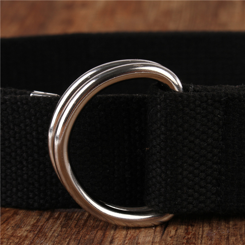 Cinturón de lona de algodón sólido para hombres y mujeres, hebilla de anillo doble en forma de D, Simple, combina con todo, Unisex, cinturón de cintura de lujo, moda