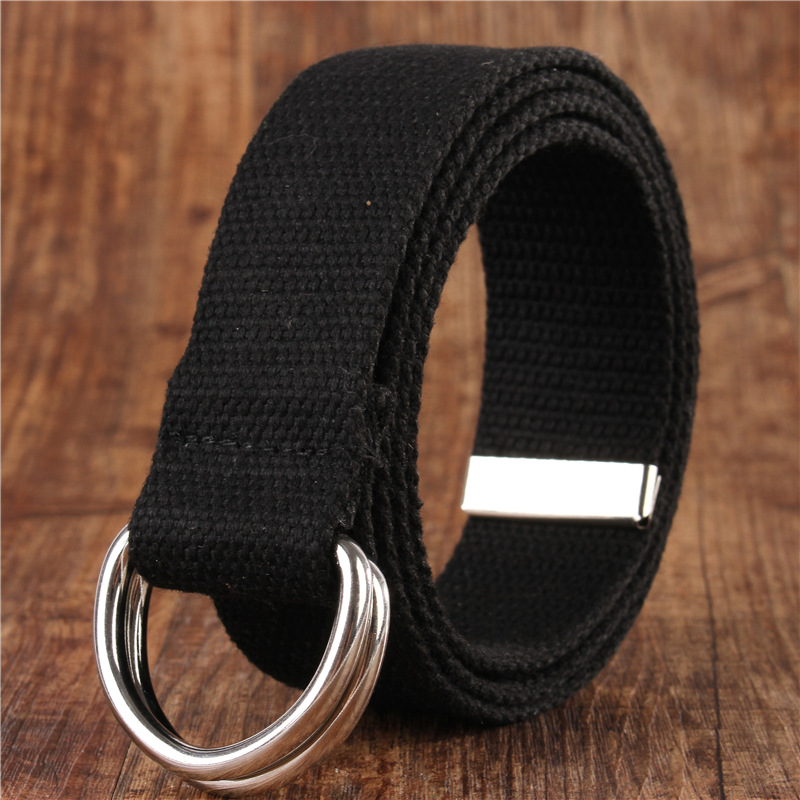 Cinturón de lona de algodón sólido para hombres y mujeres, hebilla de anillo doble en forma de D, Simple, combina con todo, Unisex, cinturón de cintura de lujo, moda