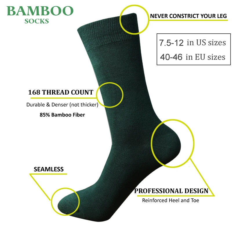 Calcetines Match-Up de color verde bambú para hombre, calcetines de vestir de negocios antibacterianos transpirables (6 par/lote)