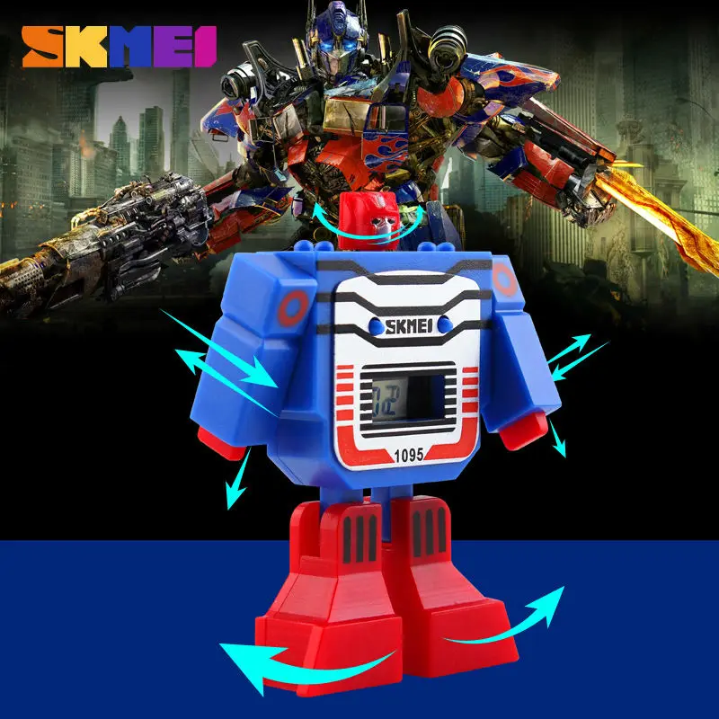SKMEI แฟชั่นนาฬิกาเด็กดิจิตอลวันที่การ์ตูนเด็กกีฬานาฬิกา Relogio หุ่นยนต์ Transformation นาฬิกาข้อมือเด็ก 1095