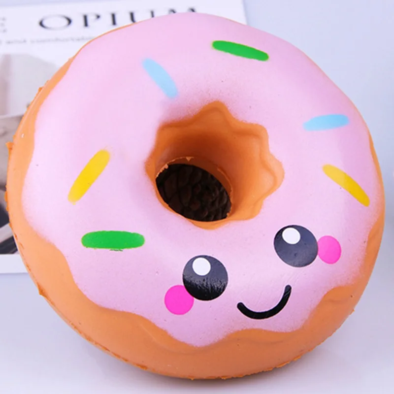 น่ารักยิ้ม Donut Squishy จําลองที่เพิ่มขึ้นช้า PU ขนมปังเค้กหอมนุ่มบีบของเล่นความเครียดบรรเทาสําหรับเด็กสนุกของขวัญ 10*10 ซม.