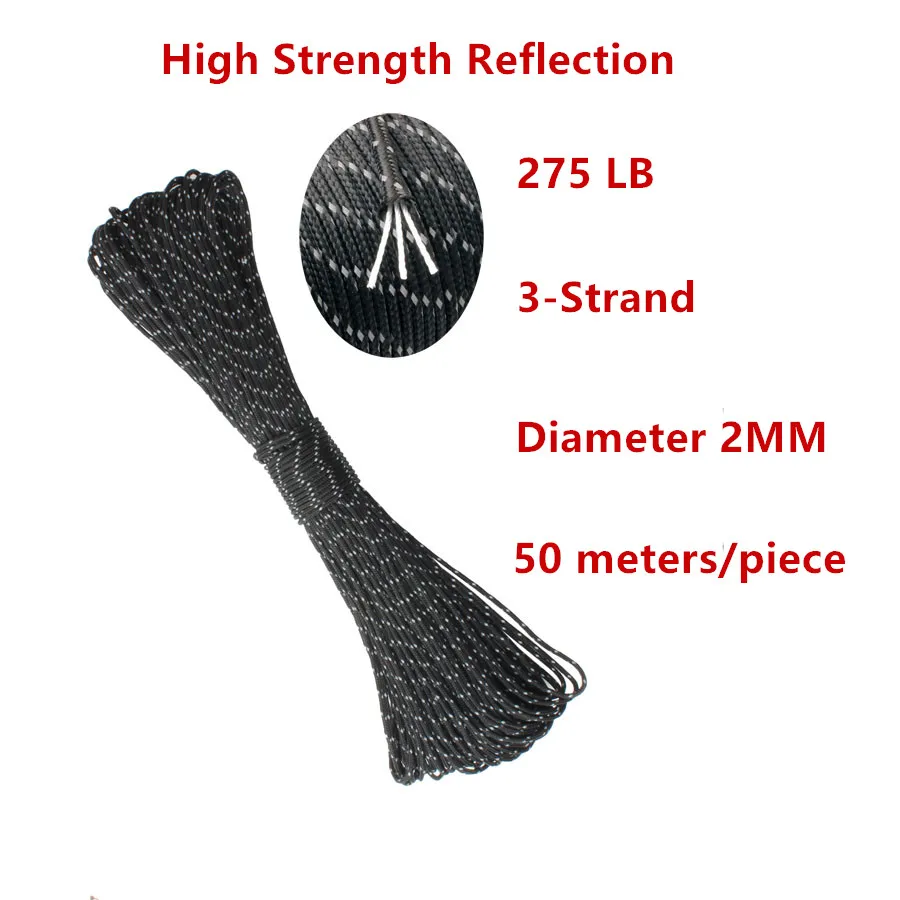 CAMPINGSKY 2 mét Paracord phản quang 3 Strand Paracord Core Ngoài Trời Cắm Trại Corda Parachute Cord Lanyard Lều Đa Chức Năng dây