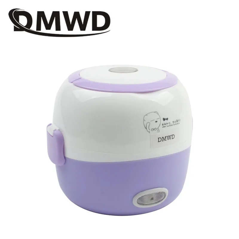 DMWD Nồi Cơm Điện MINI Nhiệt Làm Nóng Hộp Cơm 1/2 Lớp Di Động Hấp Thực Phẩm Nấu Bình Chứa Bữa Ăn Thực Phẩm Lunchbox Ấm