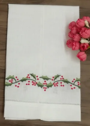 ชุด 12 ผ้าเช็ดหน้าสีขาวผ้าลินิน Hemstitched ชาผ้าเช็ดตัว - 14x22 "ผ้าเกสต์มือจานห้องครัวห้องน้ำผ้าขนหนูเย็บปักถักร้อยดอกไม้