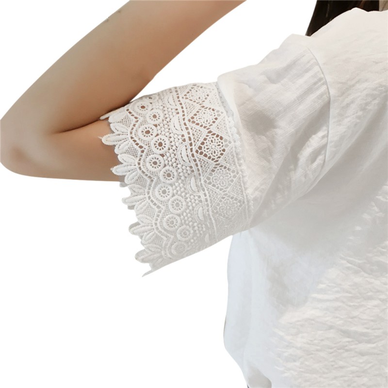 Moda com decote em v blusas verão sexy blusas femininas manga curta rendas oco para fora camisas branco rosa casual ol topos blusa