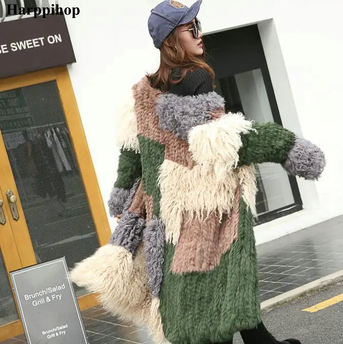 2020 automne et hiver lapin cheveux laine tricot manteau de fourrure femme court paragraphe long paragraphe col rond couleur colorée manteau