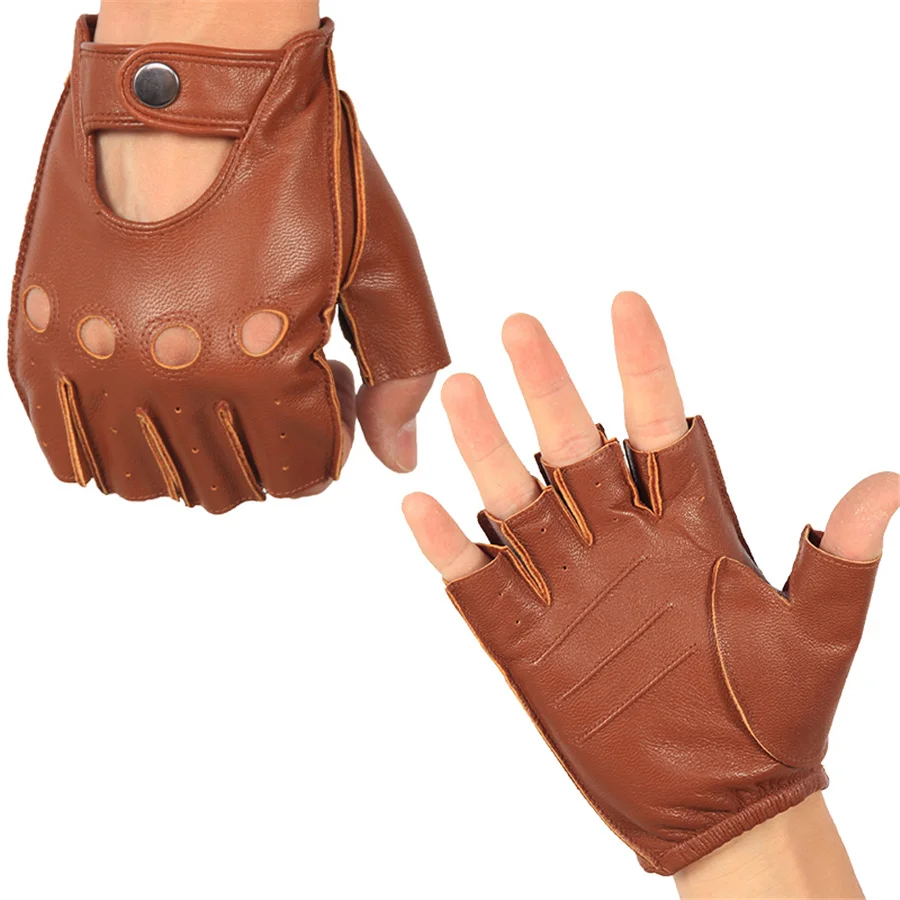 คุณภาพสูง Man's Half Finger ถุงมือ Breathable Non-SLIP ฟิตเนสหนัง Fingerless ถุงมือสีดํา CAMEL ขับรถถุงมือชาย NAN7