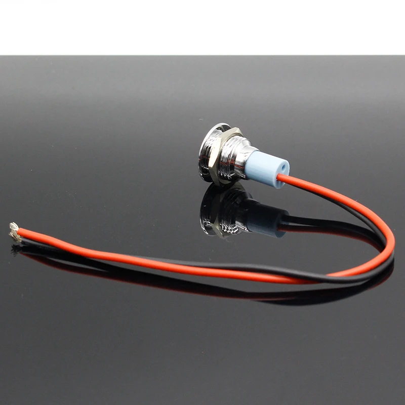1 pièces Signal lumineux 3V 6V 12V 24V 220V 12mm indicateur circulaire plat en métal étanche avec fils rouge, jaune, bleu-vert