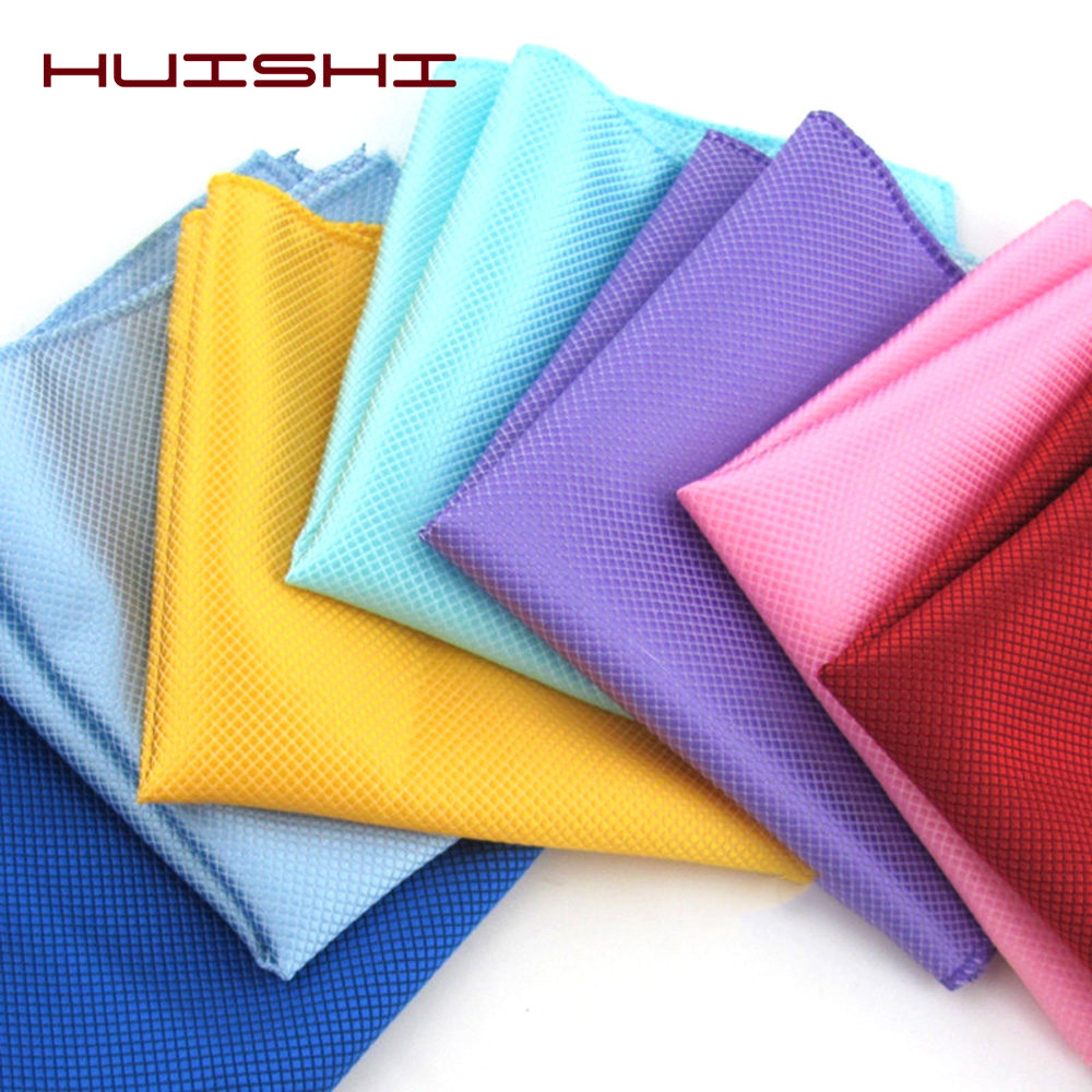 HUISHI Solid Pocket Square สำหรับผู้ชายตรวจสอบตารางผ้าเช็ดหน้าอุปกรณ์เสริมโพลีเอสเตอร์ Hanky สีทึบผ้าขนหนู Mouchoir สีดำสีขาว