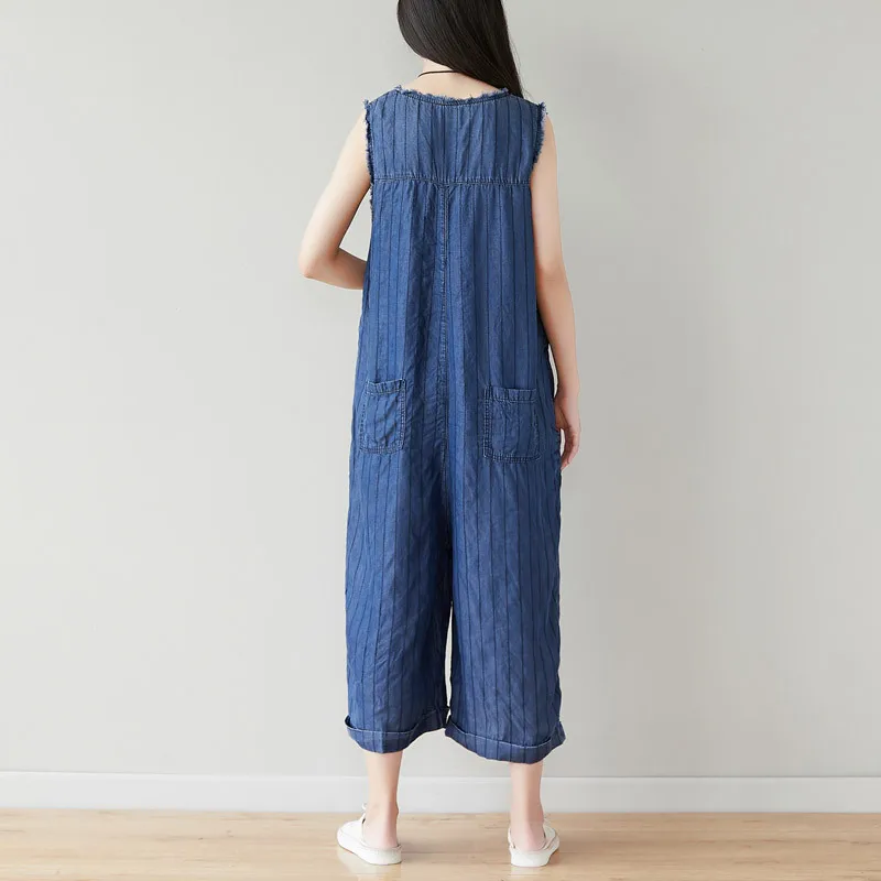 Monos vaqueros sin mangas para mujer, petos holgados con bolsillos y botones, monos de pierna ancha de vaquero, monos informales de moda, body vaquero holgado
