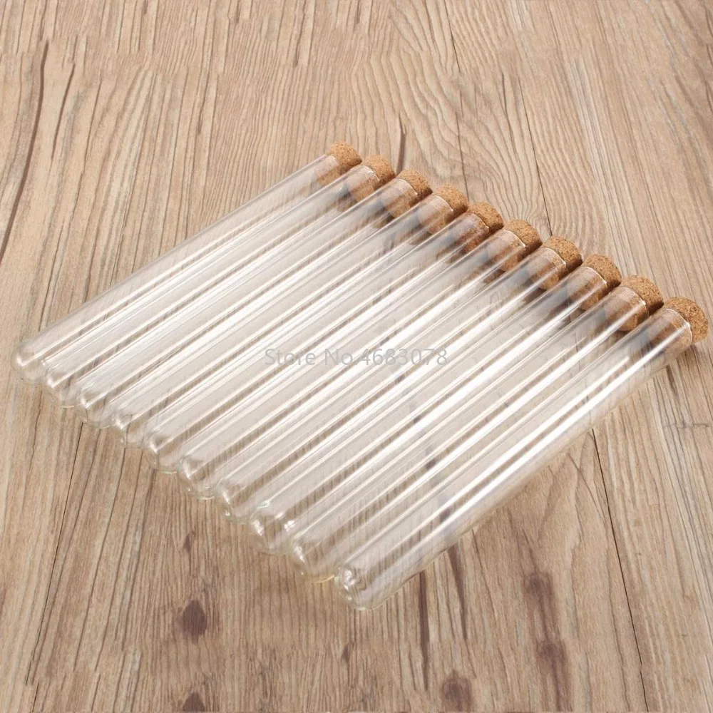 Provette in plastica da 10 pezzi 16x150mm con tappo in sughero trasparente come vetro, materiale didattico scolastico da laboratorio