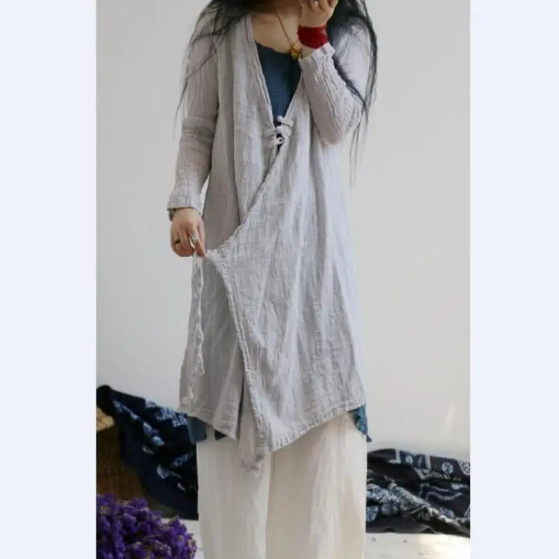 USWMIE-Blusa de manga larga con cuello en V para mujer, camisa holgada de estilo Retro, Simple e informal, con protección solar, para verano, 2017