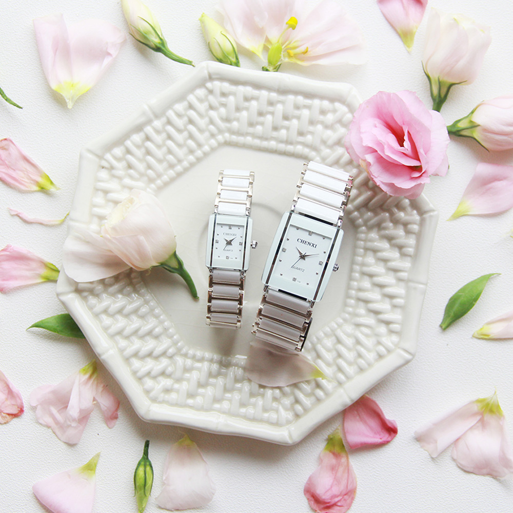 Marca de lujo CHENXI, reloj elegante para mujer con diamantes de imitación, blanco, plateado, pulsera de cerámica Simple y elegante, reloj de pulsera informal de cuarzo para mujer
