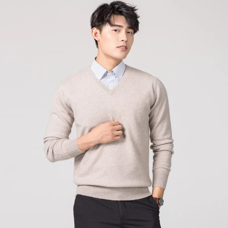 Man Pullovers ฤดูหนาวใหม่แฟชั่น Vneck เสื้อร้อนขายถักจัมเปอร์ชายผ้าขนสัตว์มาตรฐาน Tops