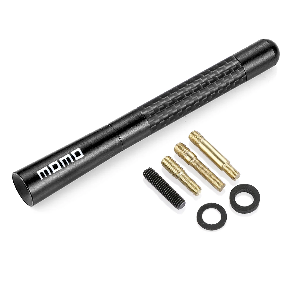 12cm de alta qualidade momo 4.7 polegadas preto fibra carbono telhado do carro am/fm rádio antena decorativa universal para a maioria dos veículos automóveis