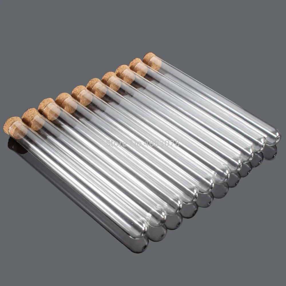 Provette in plastica da 10 pezzi 16x150mm con tappo in sughero trasparente come vetro, materiale didattico scolastico da laboratorio