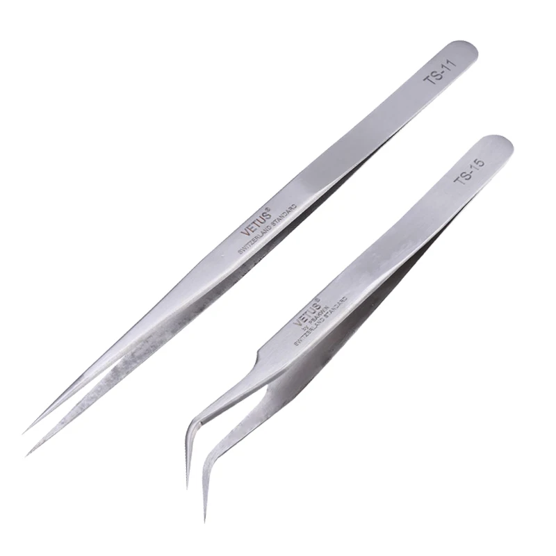Độ Chính Xác cao Nhíp Pinzette Kẹp Thép không gỉ Cong Thẳng VETUS Nhíp TS-11 TS-15