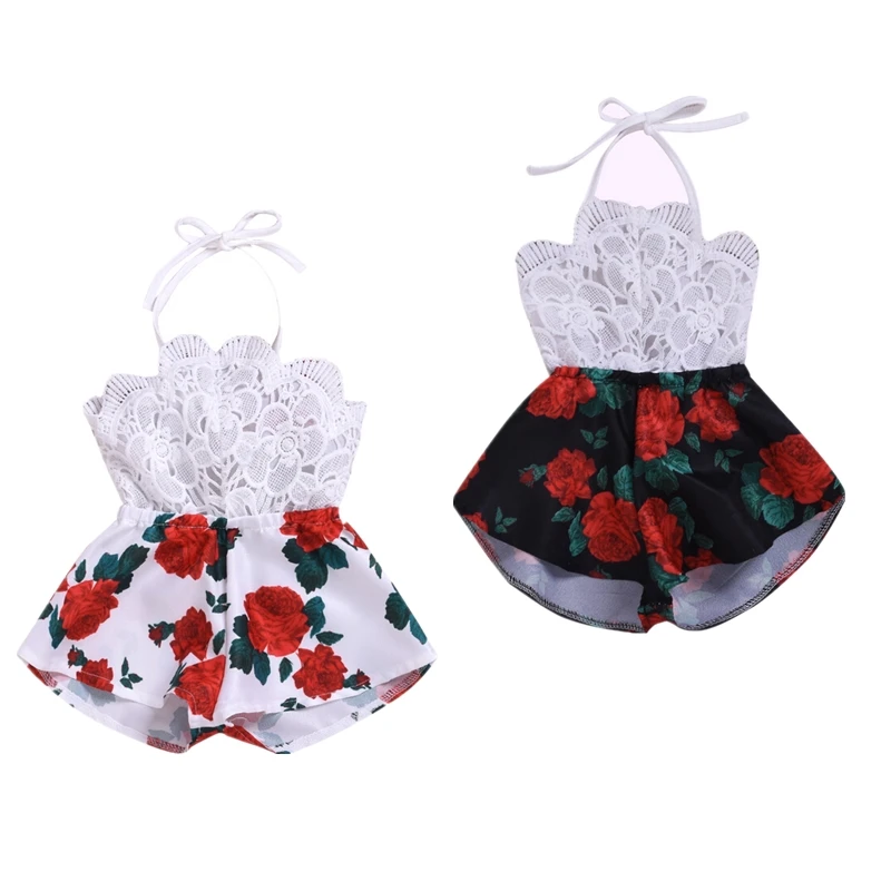 Tập Đi Cho Bé Gái Họa Tiết Hoa Ren Liền Quần Áo Liền Quần Trẻ Em Bé Gái Mùa Hè Dây Không Tay Rompers Bộ Trang Phục Quần Áo Playsuit Cao Cấp