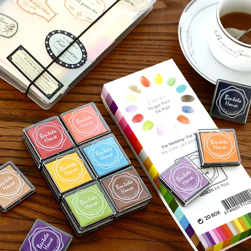 20 Màu Mini Mực Miếng Lót Thêu Sò Nhiều Màu Sắc Inkpad Tem Niêm Phong Trang Trí Vân Tay Stencil Thẻ Làm Đồ Trang Trí
