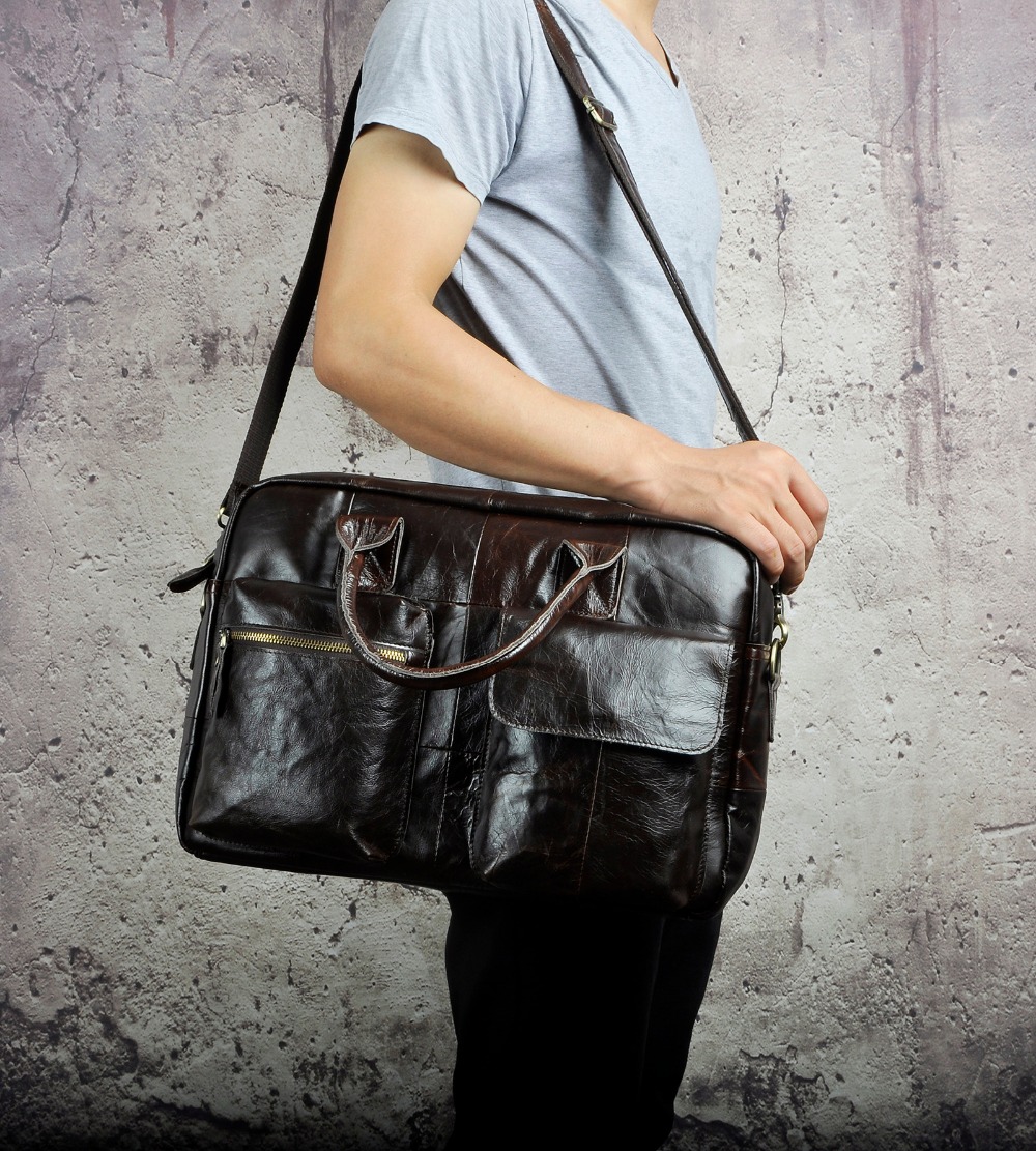 Natural leather Men Vintage Handbag Business Briefcase Commercia Document Laptop Case Male Attache Portfolio Tote Bag b331