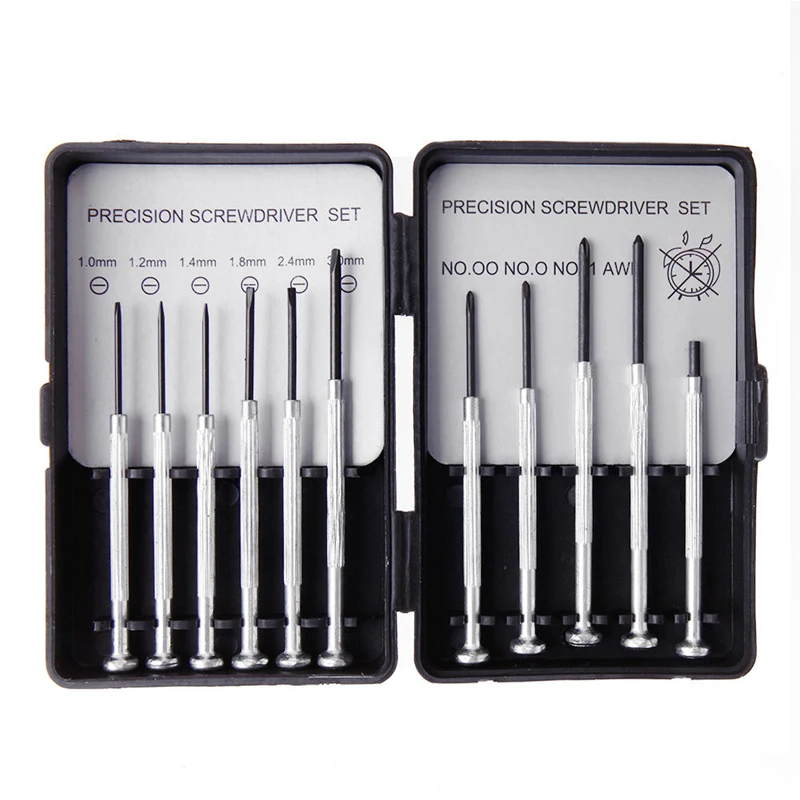CALIDAD 11 unids/set juego de destornilladores de microprecisión Mini herramientas de relojero para reloj joyería gafas herramienta de reparación