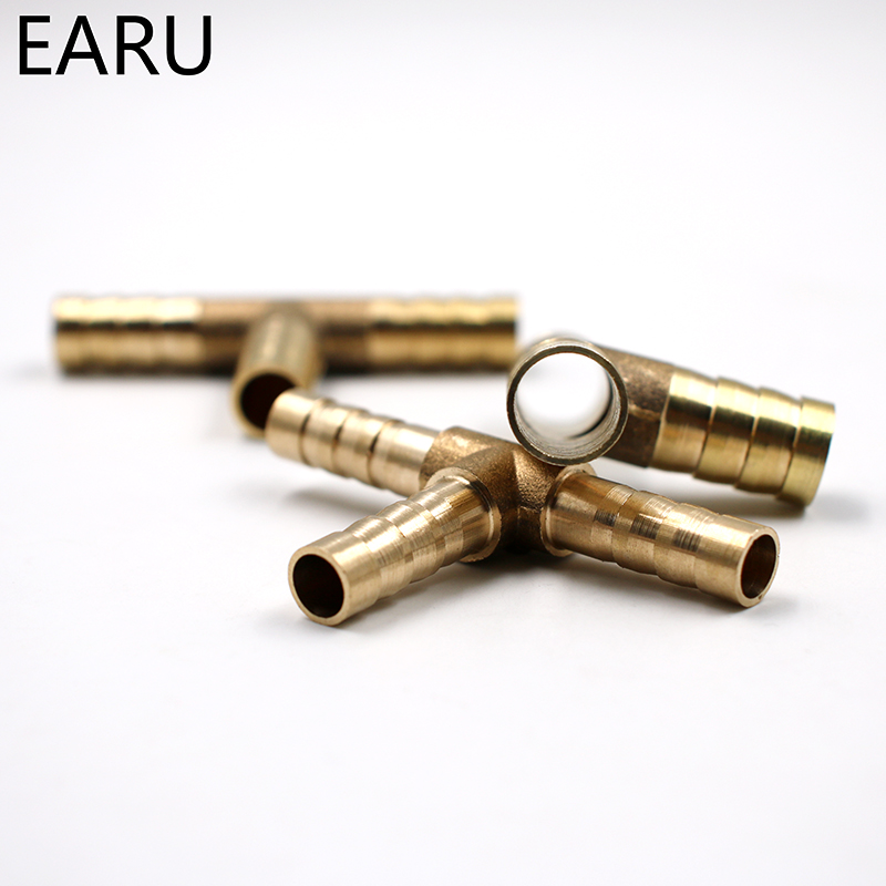 Conector en T de latón para manguera, conector en T de 3 vías para combustible, agua, aire, Gas y aceite, adaptador de enchufe neumático, 6-12mm, 1 unidad