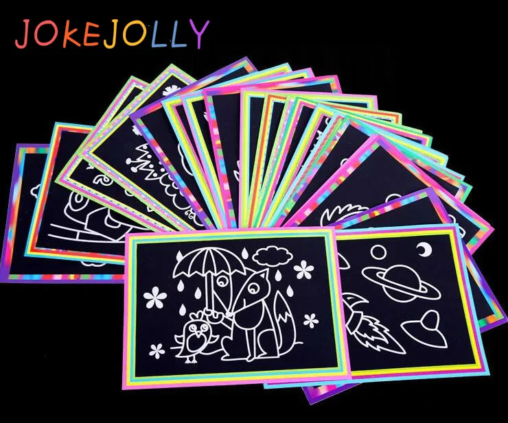 10 pcs 13x9.8 ซม.Scratch Art กระดาษ Magic ภาพวาดกระดาษวาด Stick สําหรับของเล่นเด็กที่มีสีสันของเล่น