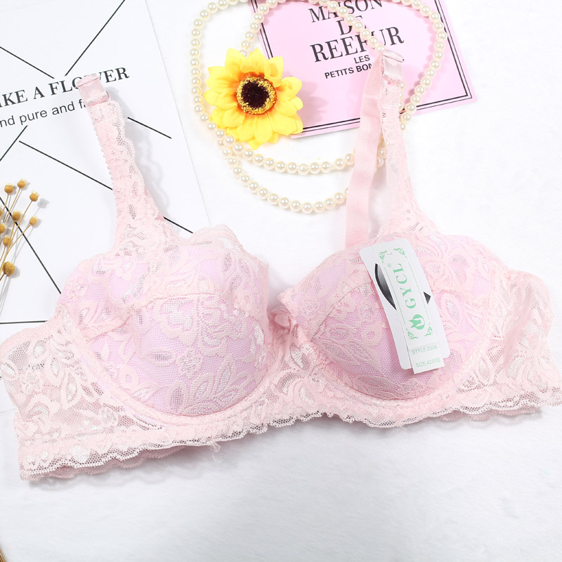 Ropa interior Sexy para mujer, sujetador de realce con relleno de encaje, Copa B, 3/4