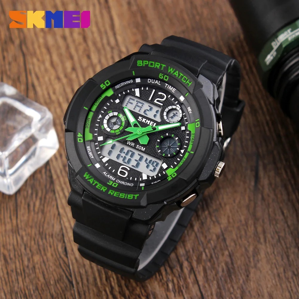 Skmei thương hiệu 50 m trẻ em chống nước của đồng hồ led đa chức năng dual time thạch anh kỹ thuật số trẻ em cổ tay đồng hồ trẻ em ăn mặc xem