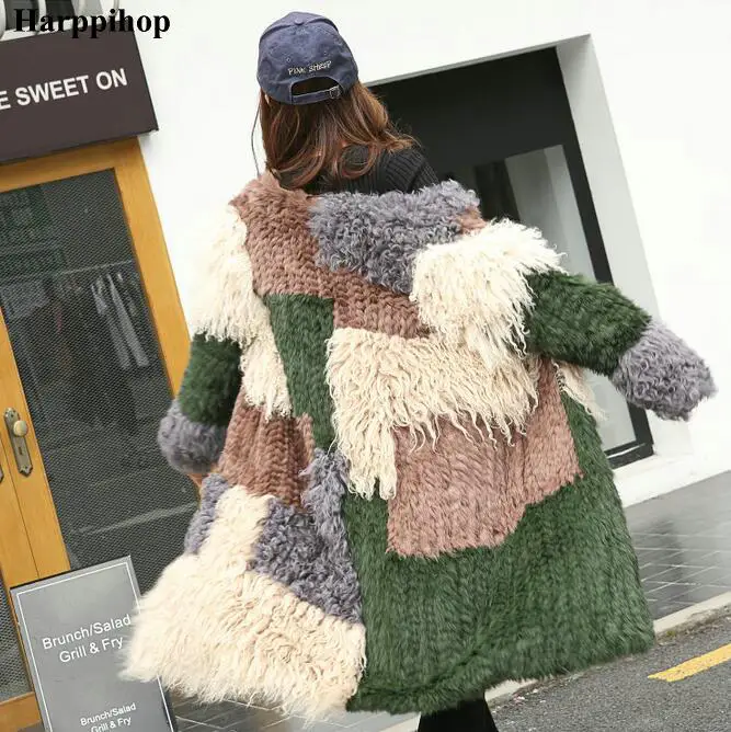 2020 automne et hiver lapin cheveux laine tricot manteau de fourrure femme court paragraphe long paragraphe col rond couleur colorée manteau
