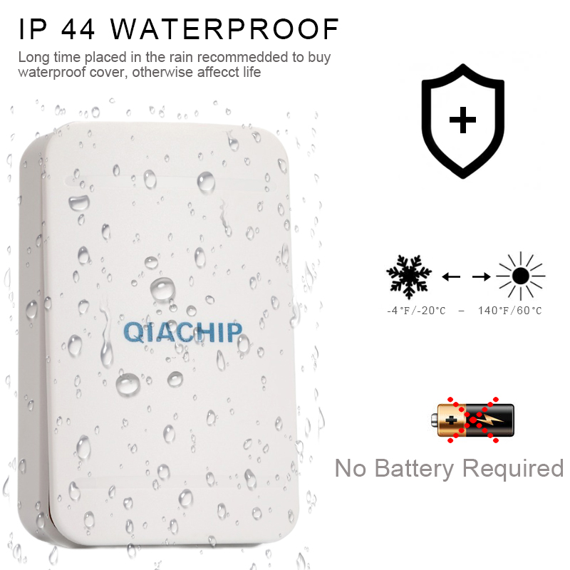 Qiachip campainha sem fio, sem necessidade de bateria, à prova d'água, autoalimentada, conjuntos de campainha para casa, ambiente externo, anel cinético