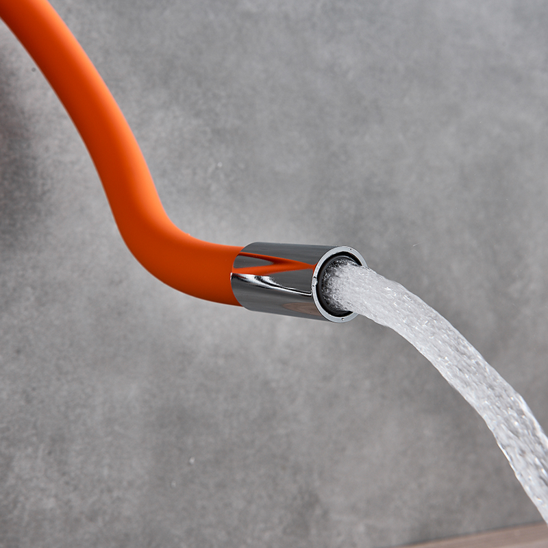 Orange Pipe Flexible Neck Kitchen Sink Faucet Chrome Universal pipe Hot Cold Kitchen Mixer Tap Deck Mounted Bathroom Kitchen Tap