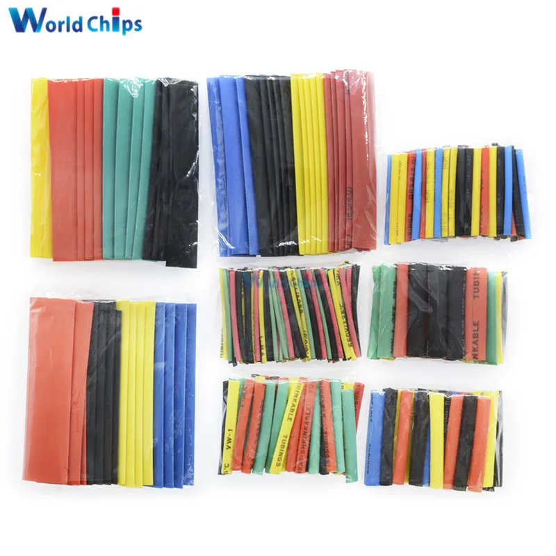 127/140/328/530 pezzi assortiti tubi termorestringenti in poliolefina manicotti per cavi set di cavi avvolgenti 8 dimensioni multicolore/nero