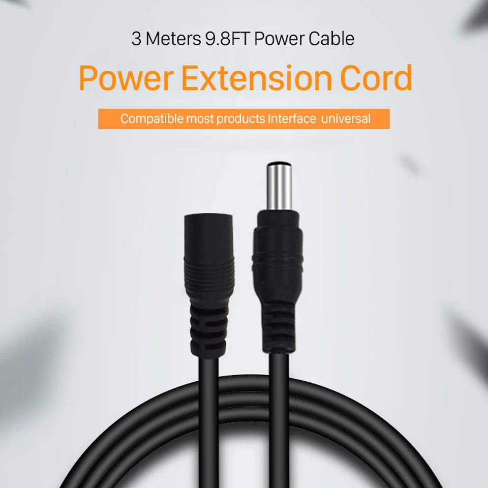 ANBIUX 1pcs DC Power EXTENSION CABLE 3 เมตร/10FT แจ็คซ็อกเก็ต 5.5 มม.x 2.1 มม.ปลั๊กสําหรับกล้องวงจรปิด 12 โวลต์สายไฟ