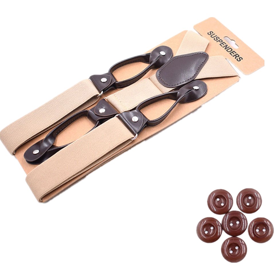 HUOBAO- Tirantes de cuero con extremo de botón para hombre, esmoquin elástico Y tirantes traseros, tirantes para pantalones, tirantes para hombre, tirantes para pantalones