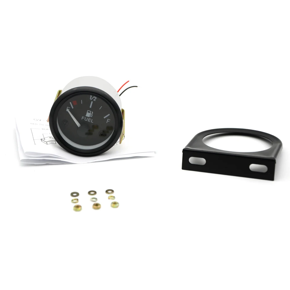 2 "52Mm Nhiên Liệu Đo Độ Xe Đo Đèn LED Ánh Sáng Trắng Đen Viền Ô Tô Đồng Hồ Đo 12V