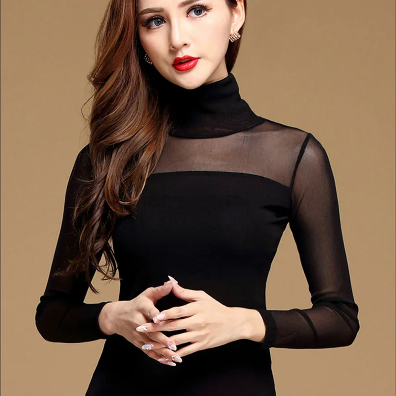 ผู้หญิงตาข่ายเสื้อฤดูใบไม้ผลิฤดูใบไม้ร่วงเซ็กซี่แฟชั่นแขนยาวเสื้อ Elegant สำหรับผู้หญิง Blusas สินค้าใหม่