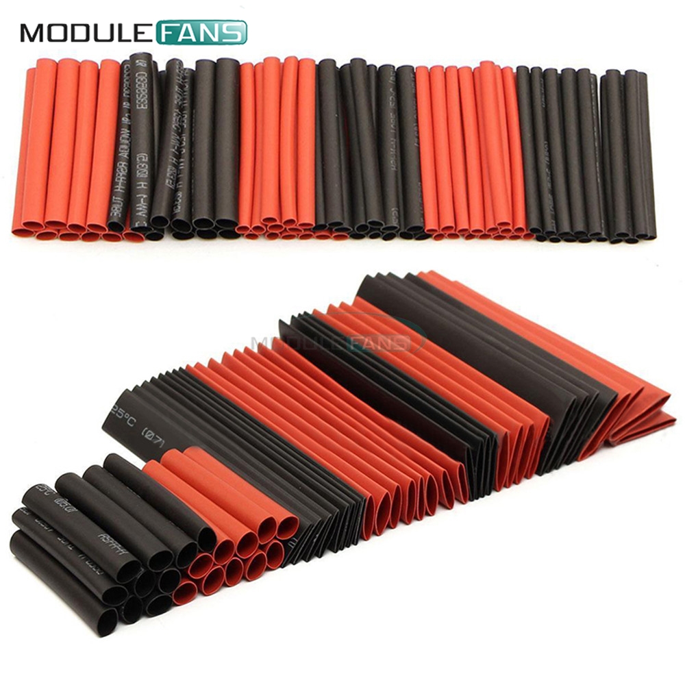 127 Stück rot schwarz Polyolefin Schrumpfschlauch Kabelrohr Sleeving Kit Wrap Wire Set PE Schrumpfschlauch Set Kabelhülsen